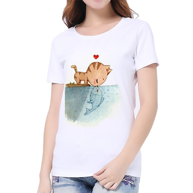 3D Cat Print Casual T-Shirt