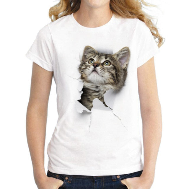 3D Cat Print Casual T-Shirt